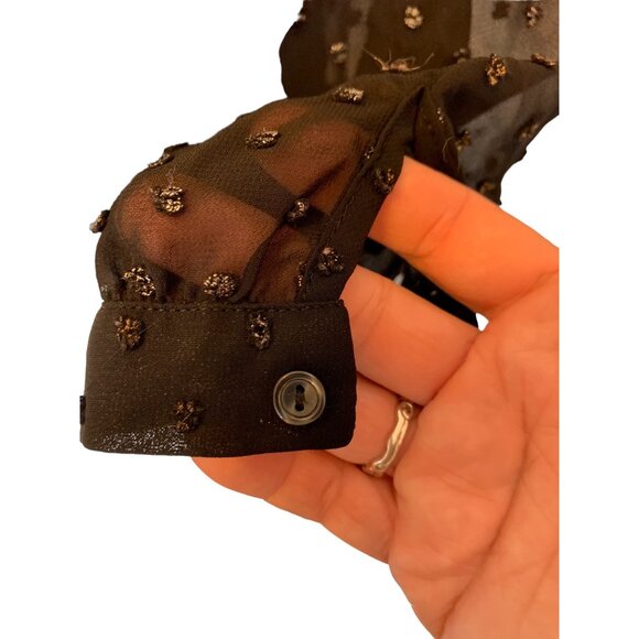 🍒 2/$20 🍒 Black Business Casual Women’s Blouse with Gold & Silver Dots sz M - Picture 9 of 10